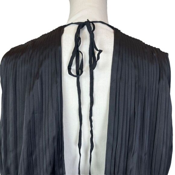 TOME Black Satin Cross Front Pleated Dress Elastic Stretch Waist Open Back Small - Picture 8 of 15